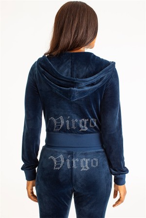 Juicy Couture Virgo Big Bling Velour Hoodie Plave | JC-SN651652