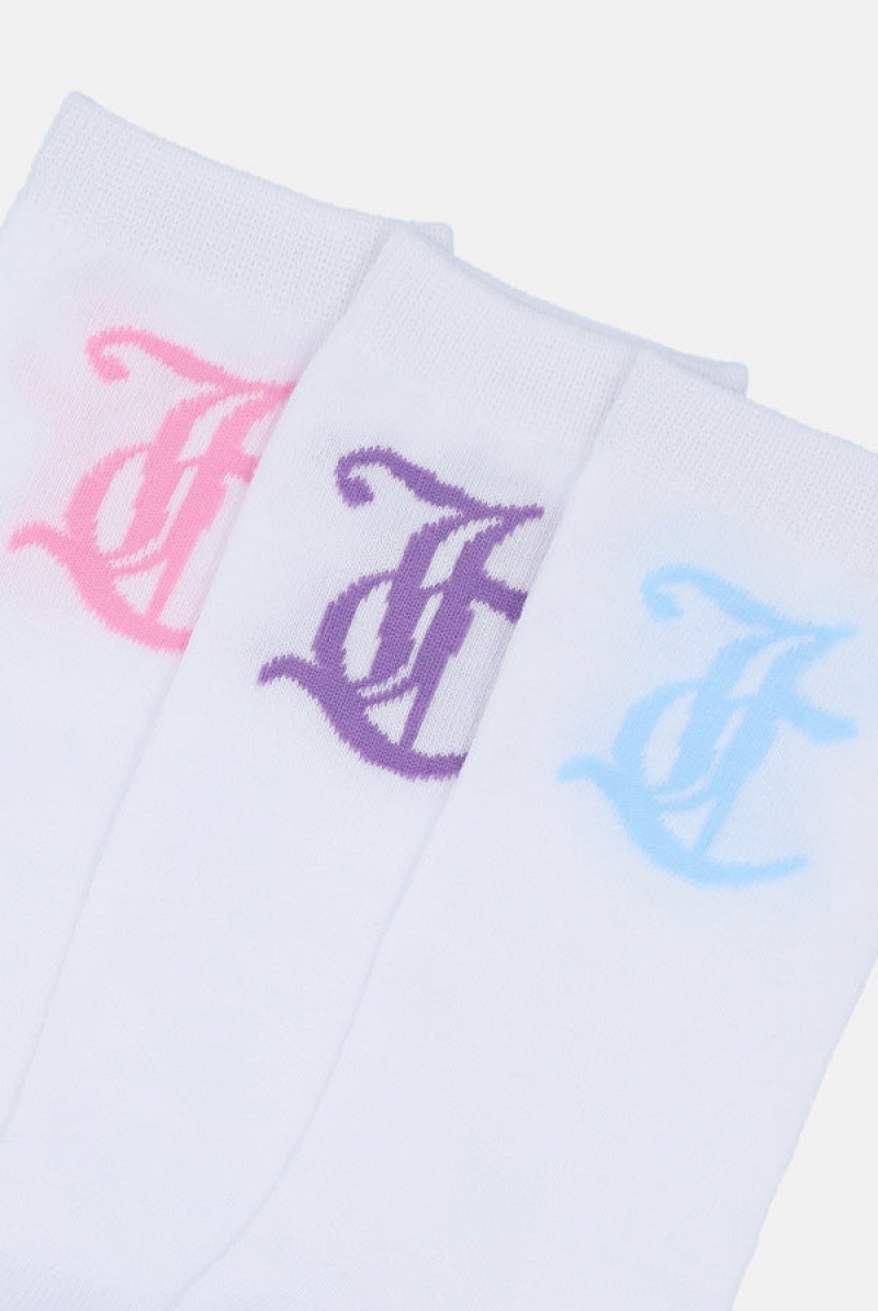 Juicy Couture 3 Pack Lettuce Hem Crew Socks Visebojne | JC-SN652318