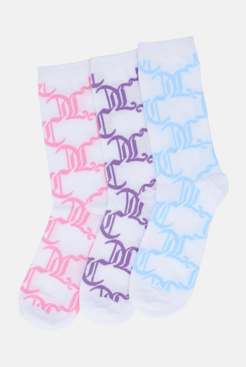 Juicy Couture 3 Pack Logo Crew Socks Visebojne | JC-SN652317