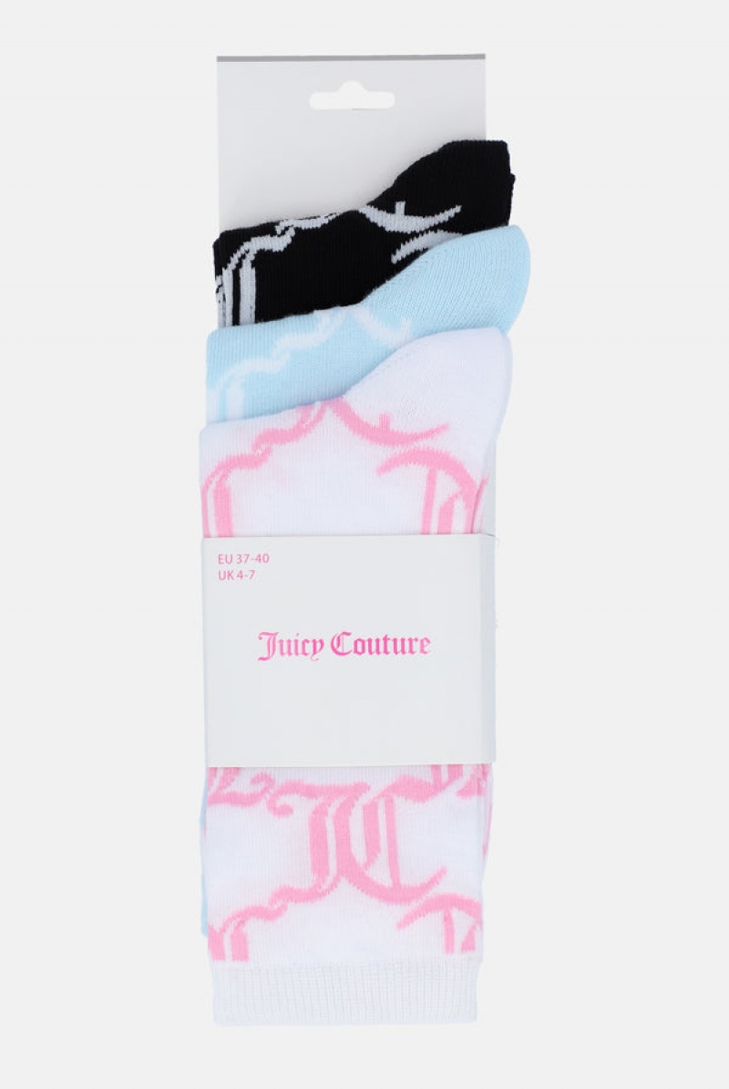 Juicy Couture 3 Pack Monogram Crew Socks Visebojne | JC-SN652316