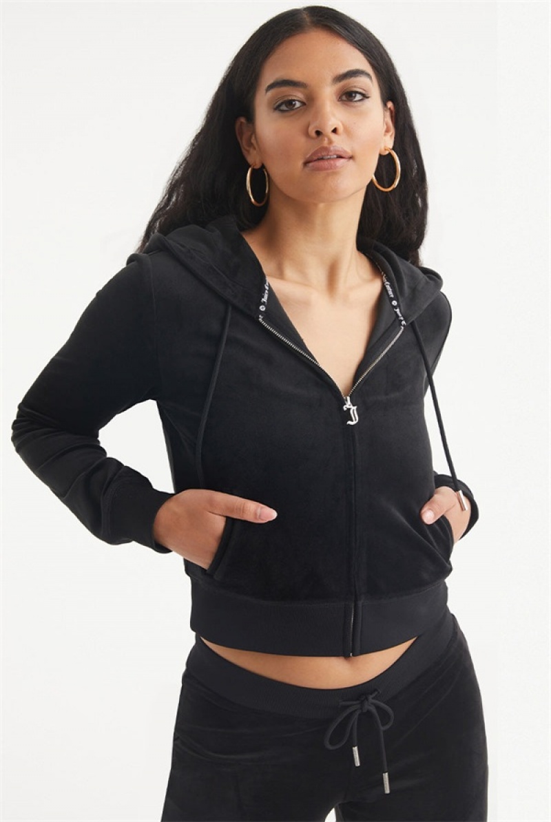 Juicy Couture Aquarius Big Bling Velour Hoodie Crne | JC-SN651664