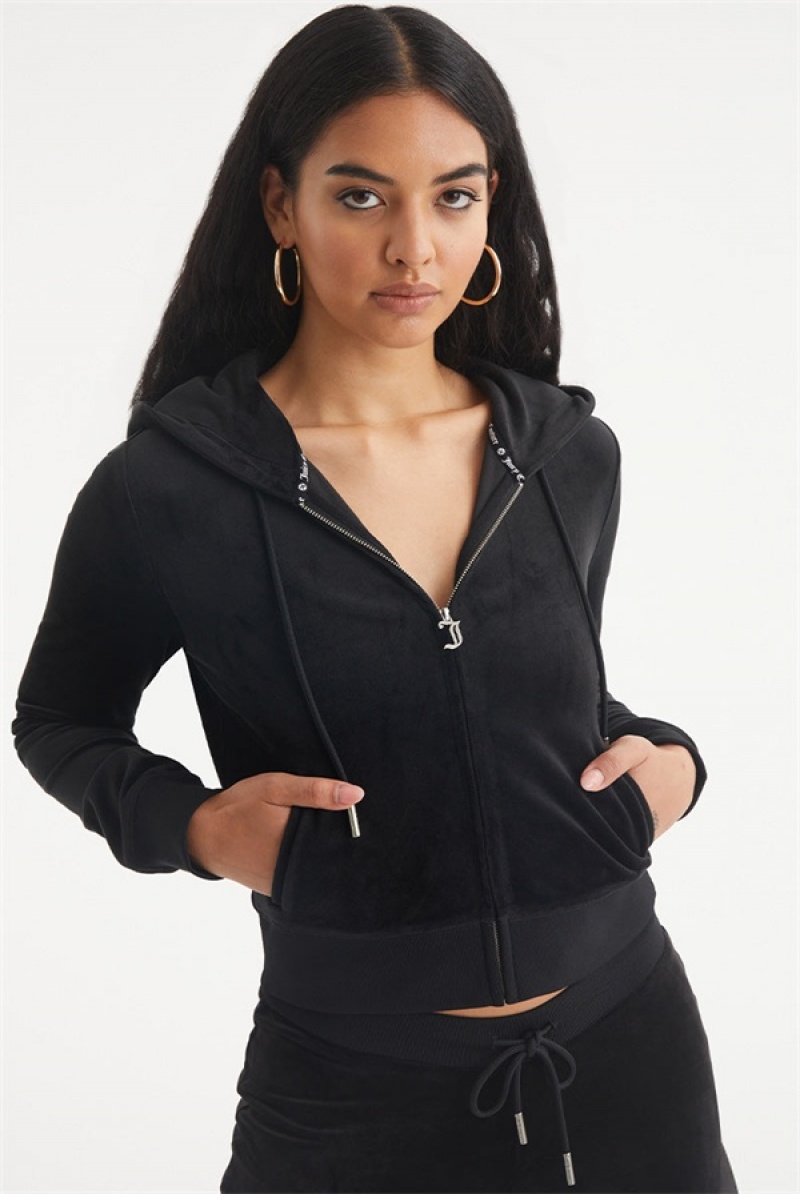 Juicy Couture Aquarius Big Bling Velour Hoodie Crne | JC-SN651664