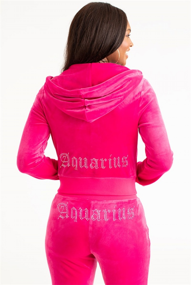 Juicy Couture Aquarius Big Bling Velour Hoodie Roze | JC-SN651666