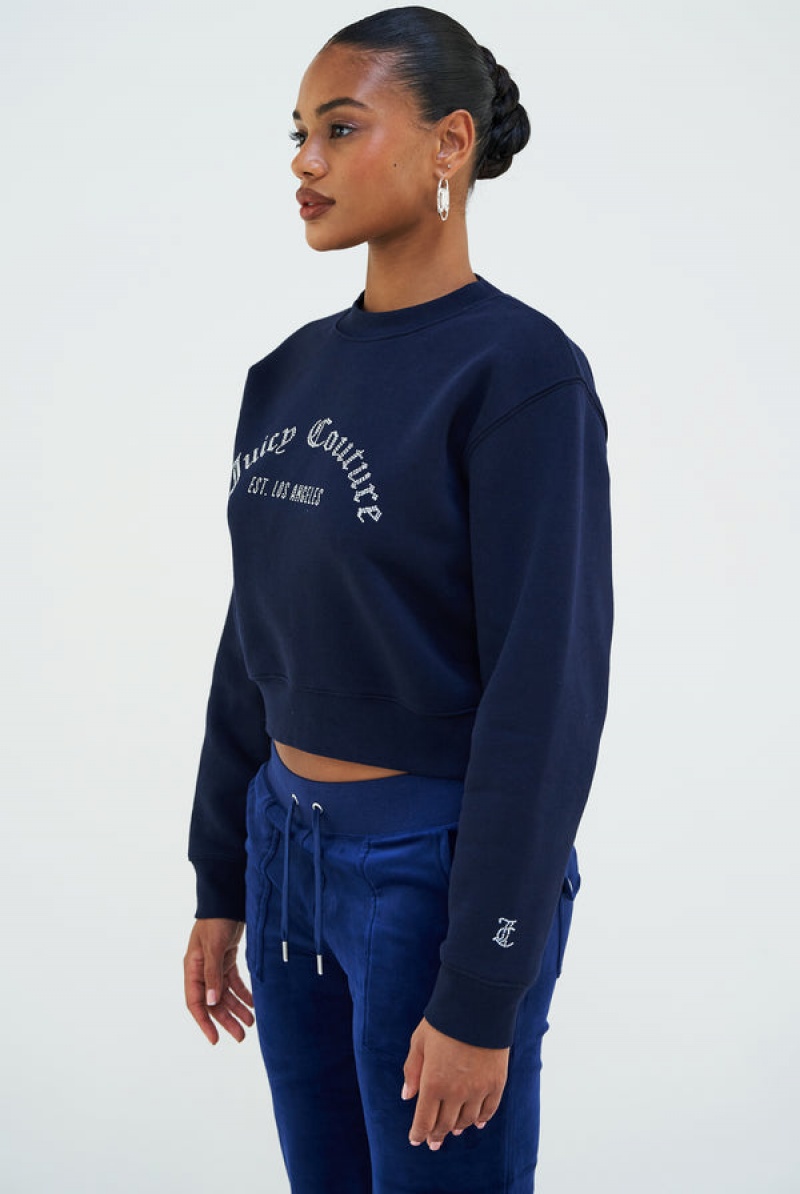 Juicy Couture Arched Diamante Fleece Sweatshirt Tamnoplave | JC-SN652286