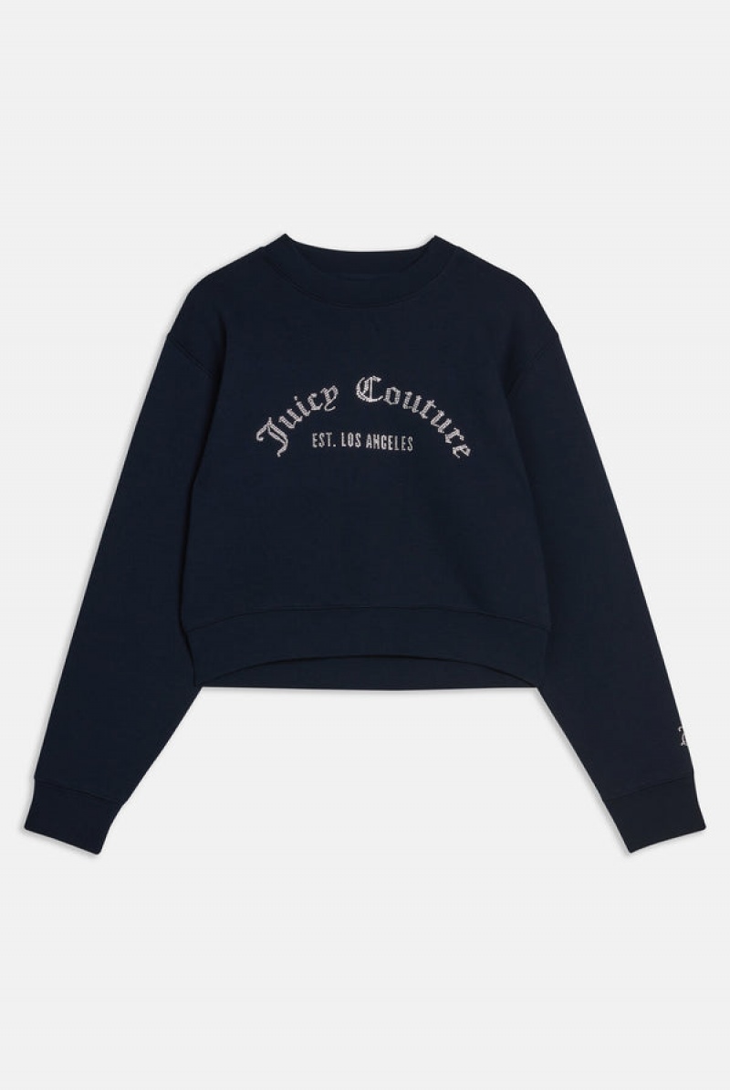 Juicy Couture Arched Diamante Fleece Sweatshirt Tamnoplave | JC-SN652286