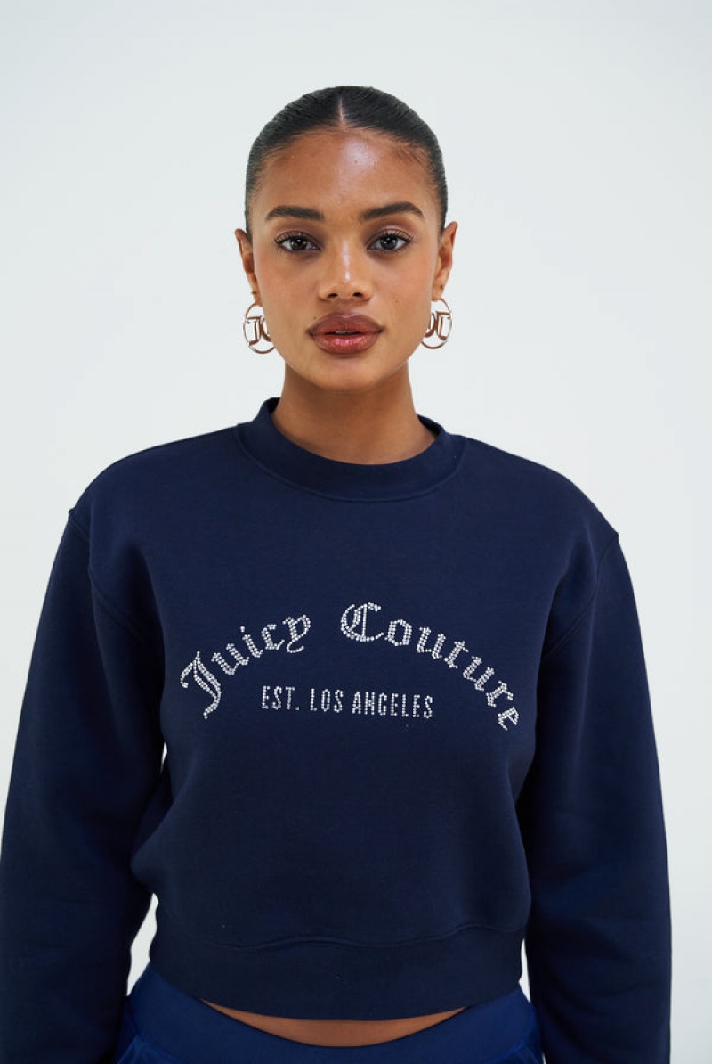 Juicy Couture Arched Diamante Fleece Sweatshirt Tamnoplave | JC-SN652286