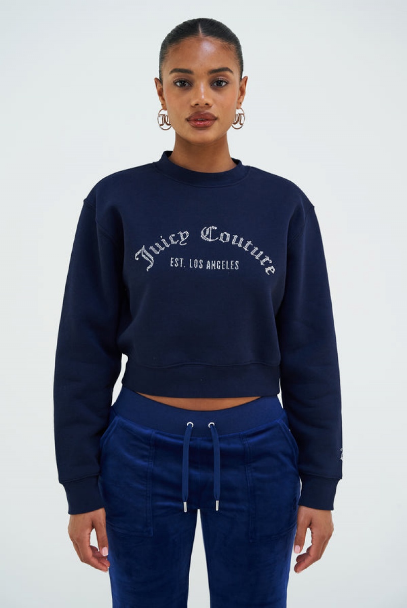 Juicy Couture Arched Diamante Fleece Sweatshirt Tamnoplave | JC-SN652286