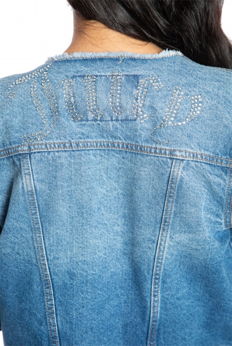 Juicy Couture Big Bling Raw Collar Denim Jacket Svijetlo Plave | JC-SN651679