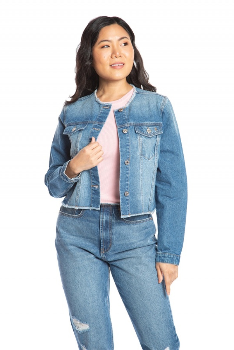 Juicy Couture Big Bling Raw Collar Denim Jacket Svijetlo Plave | JC-SN651679