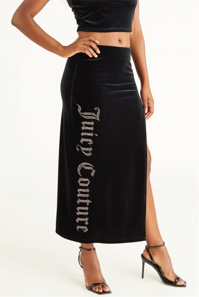 Juicy Couture Big Bling Velour Maxi Skirt Crne | JC-SN651832