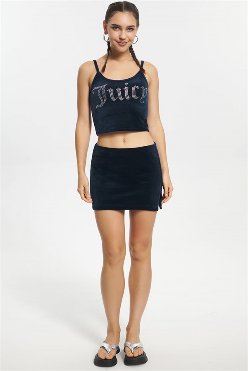 Juicy Couture Big Bling Velour Micro Mini Skirt Plave | JC-SN651833