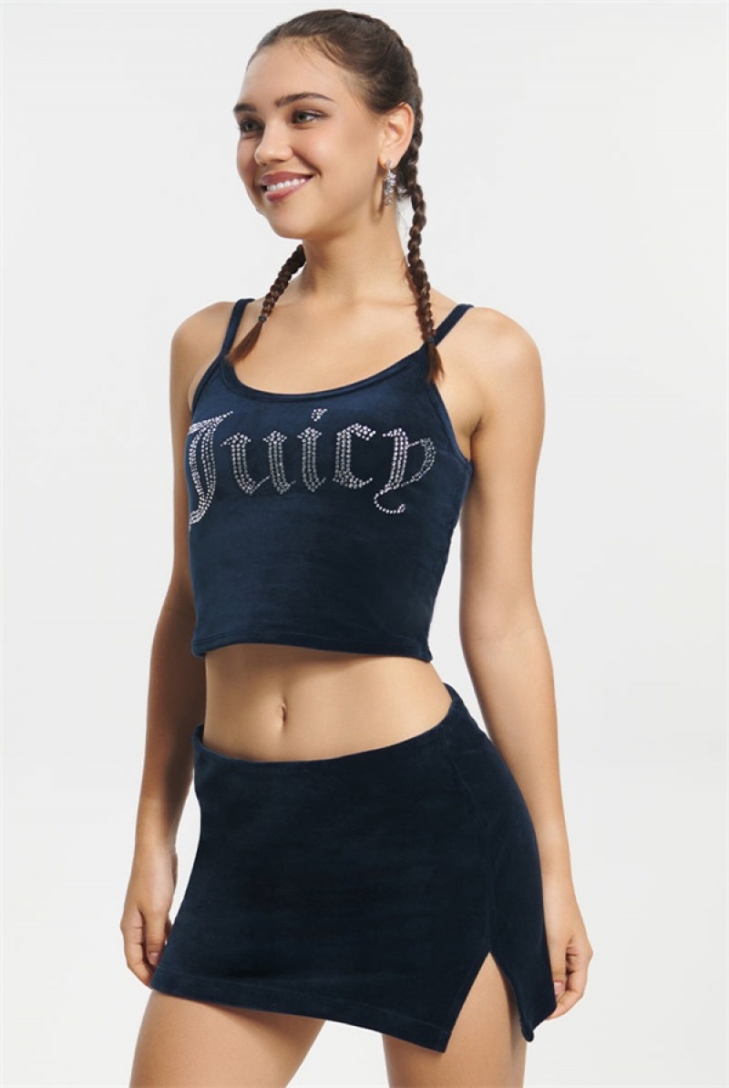 Juicy Couture Big Bling Velour Tank Top Plave | JC-SN651637