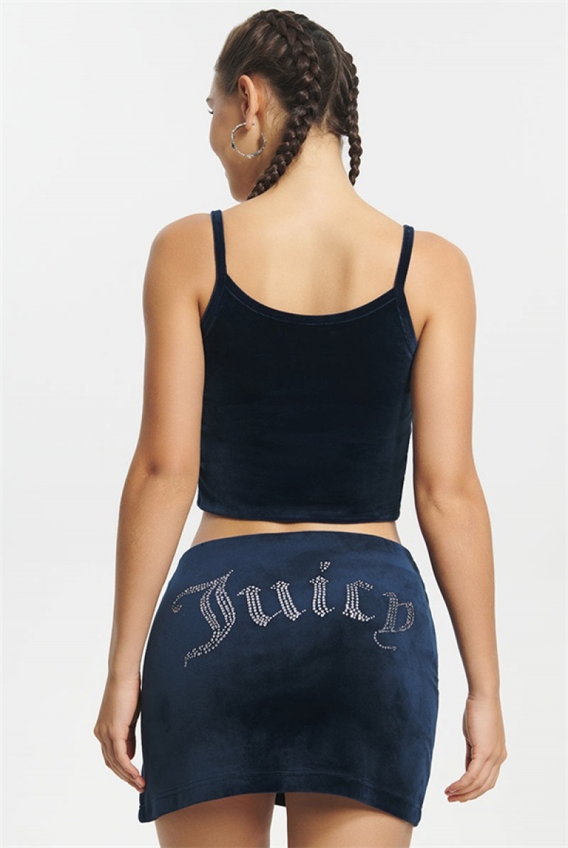 Juicy Couture Big Bling Velour Tank Top Plave | JC-SN651637