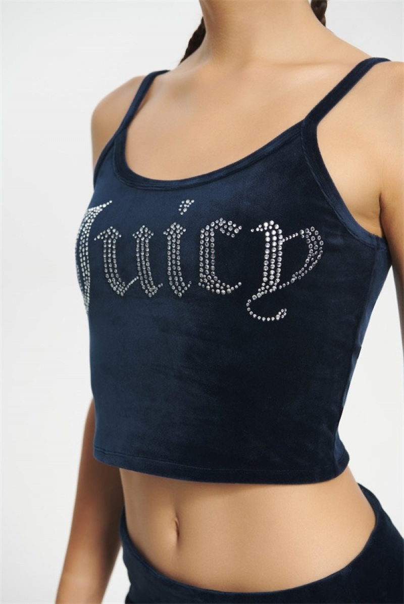 Juicy Couture Big Bling Velour Tank Top Plave | JC-SN651637