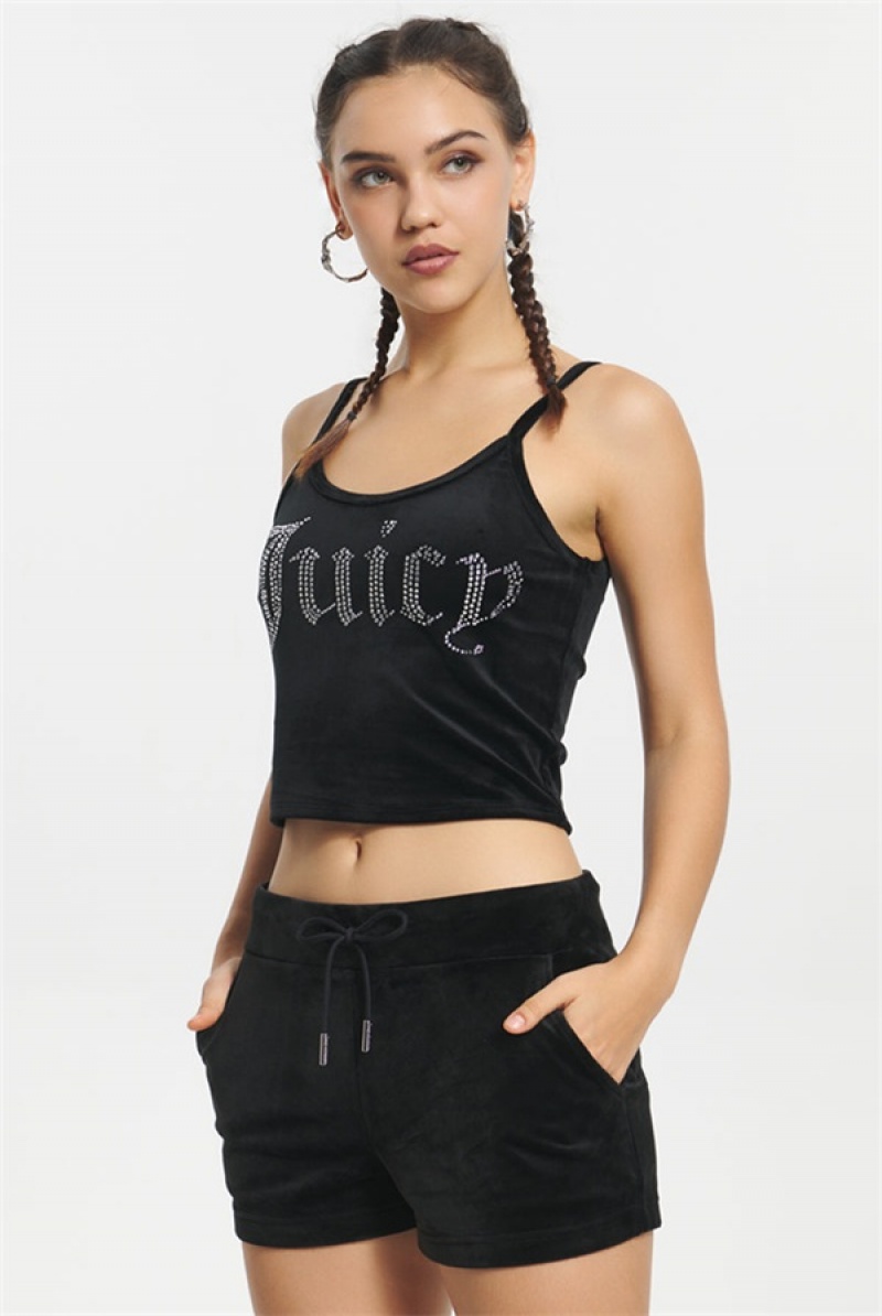 Juicy Couture Big Bling Velour Tank Top Crne | JC-SN651642