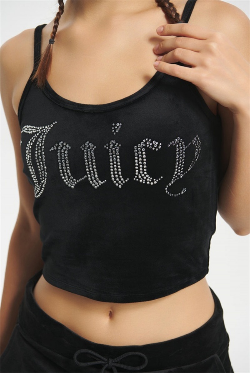 Juicy Couture Big Bling Velour Tank Top Crne | JC-SN651642