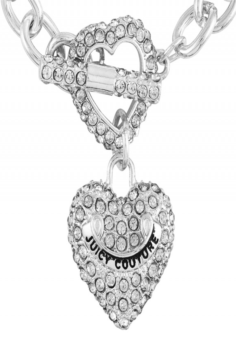 Juicy Couture Bling Heart Pendant Charm Bracelet Srebrne | JC-SN651890