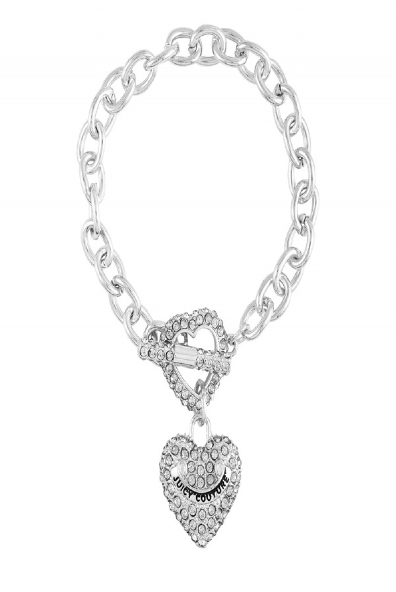 Juicy Couture Bling Heart Pendant Charm Bracelet Srebrne | JC-SN651890