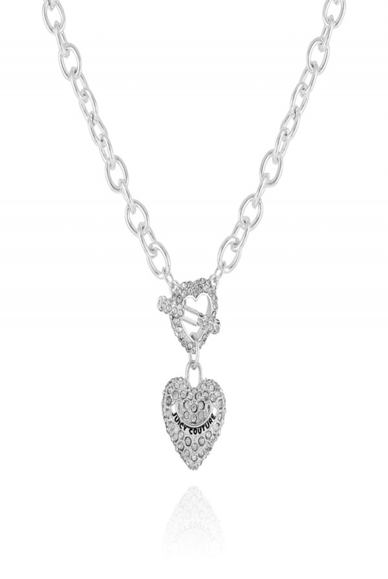 Juicy Couture Bling Heart Pendant Charm Necklace Srebrne | JC-SN651901