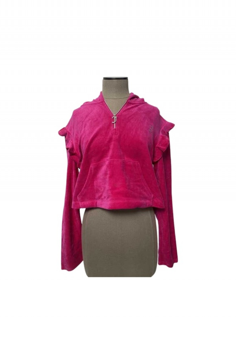 Juicy Couture Bling Ruffle Sleeve Velour Hoodie—rejuiced Roze | JC-SN651650