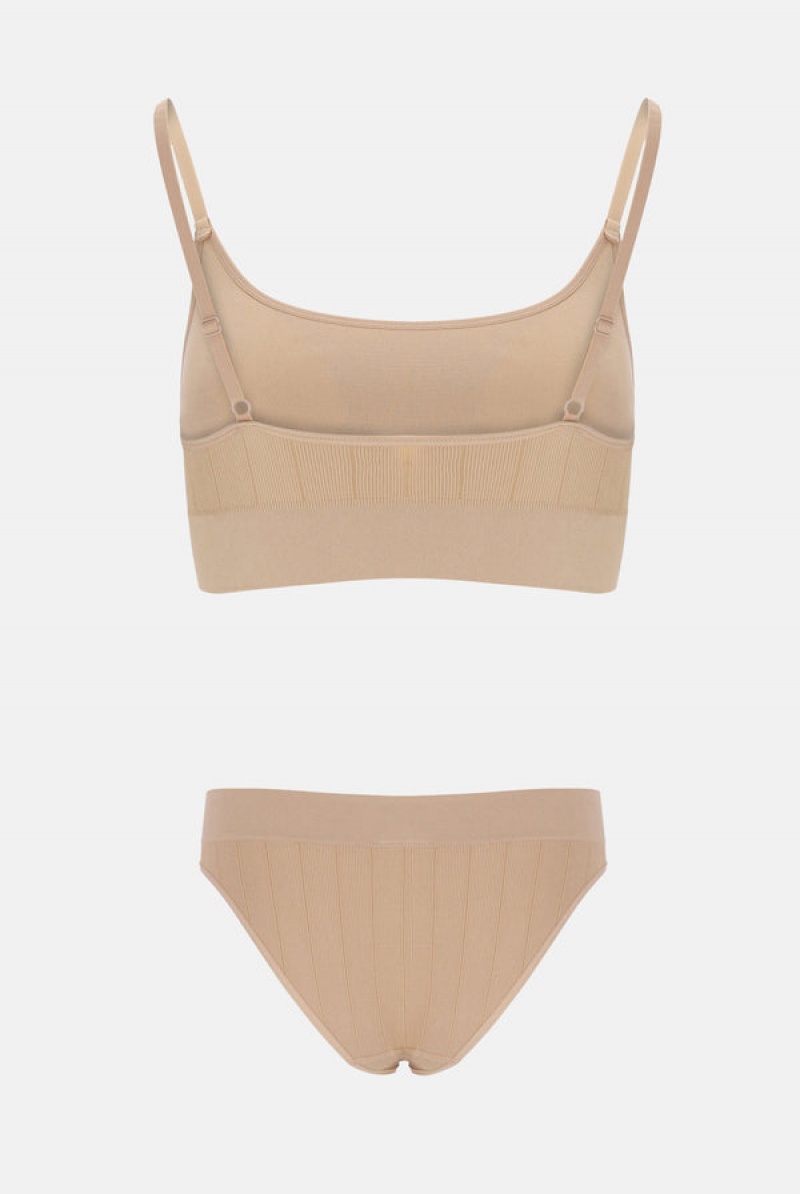 Juicy Couture Camel Rebrasti Underwear Set Bež | JC-SN652242