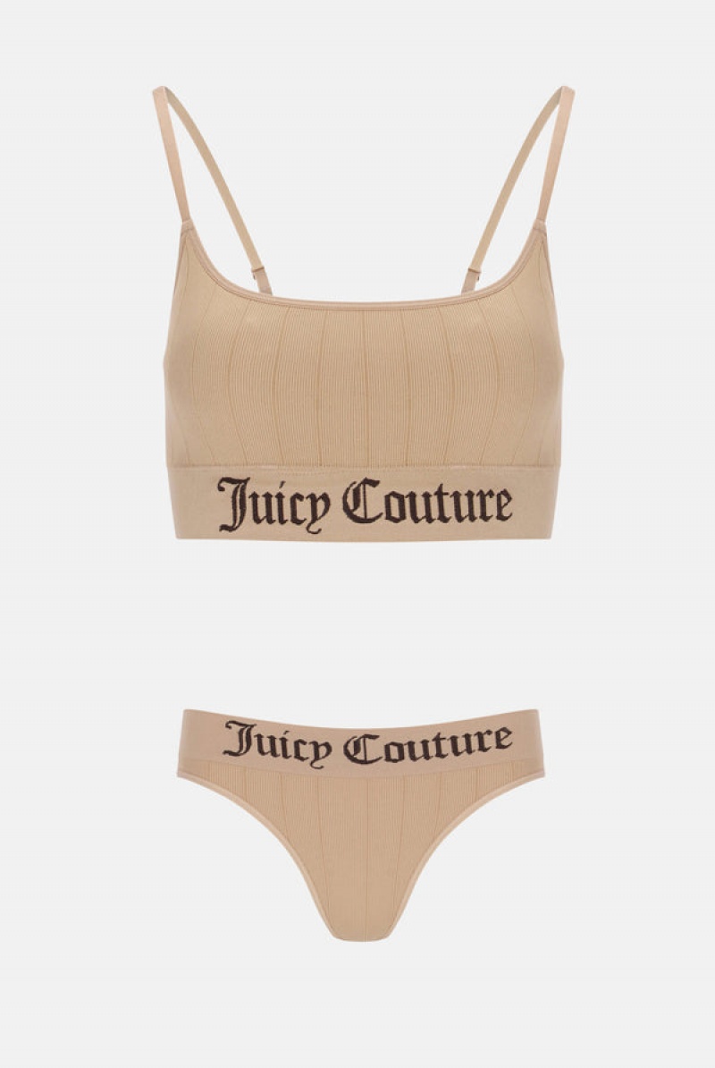 Juicy Couture Camel Rebrasti Underwear Set Bež | JC-SN652242