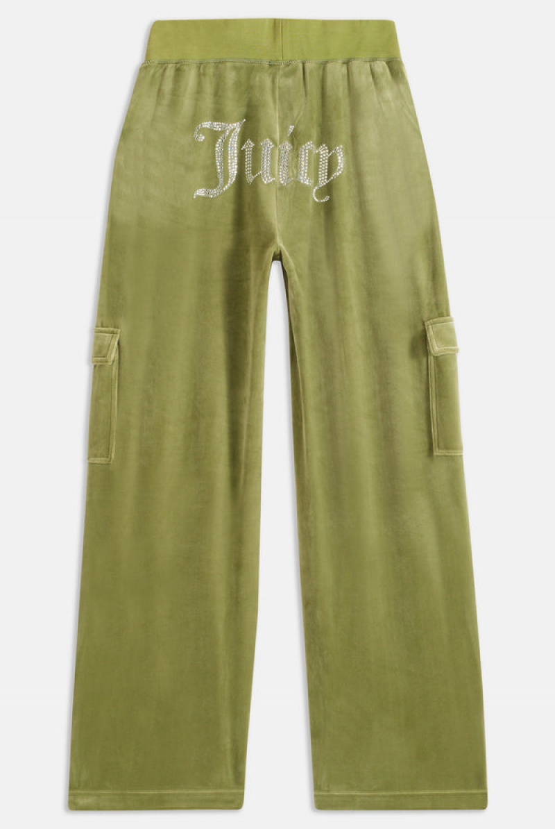 Juicy Couture Cargo Velour Diamante Trouser Zelene | JC-SN651987