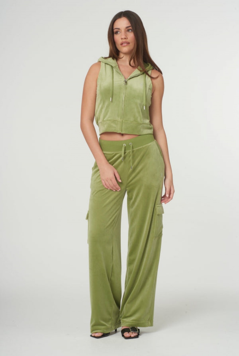 Juicy Couture Cargo Velour Diamante Trouser Zelene | JC-SN651987