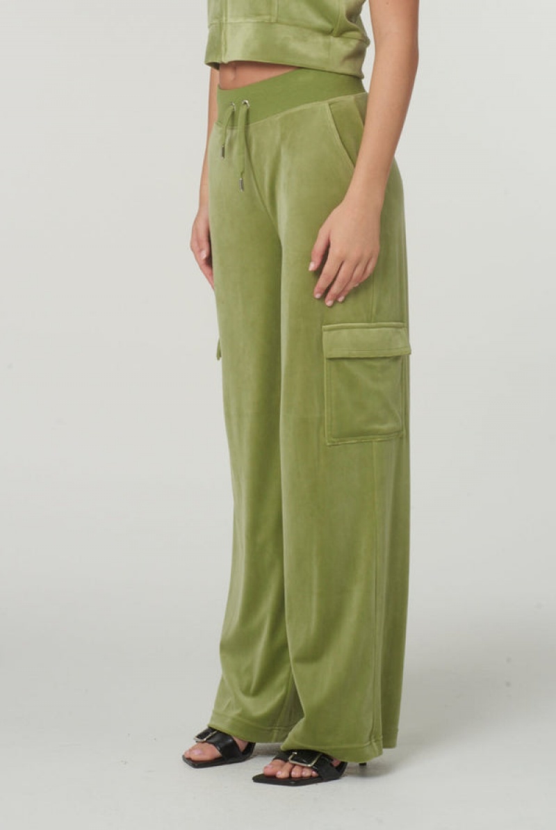 Juicy Couture Cargo Velour Diamante Trouser Zelene | JC-SN651987