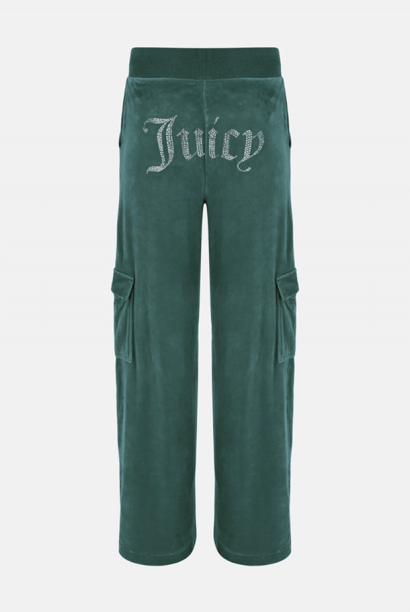 Juicy Couture Cargo Velour Diamante Trouser Zelene | JC-SN652006