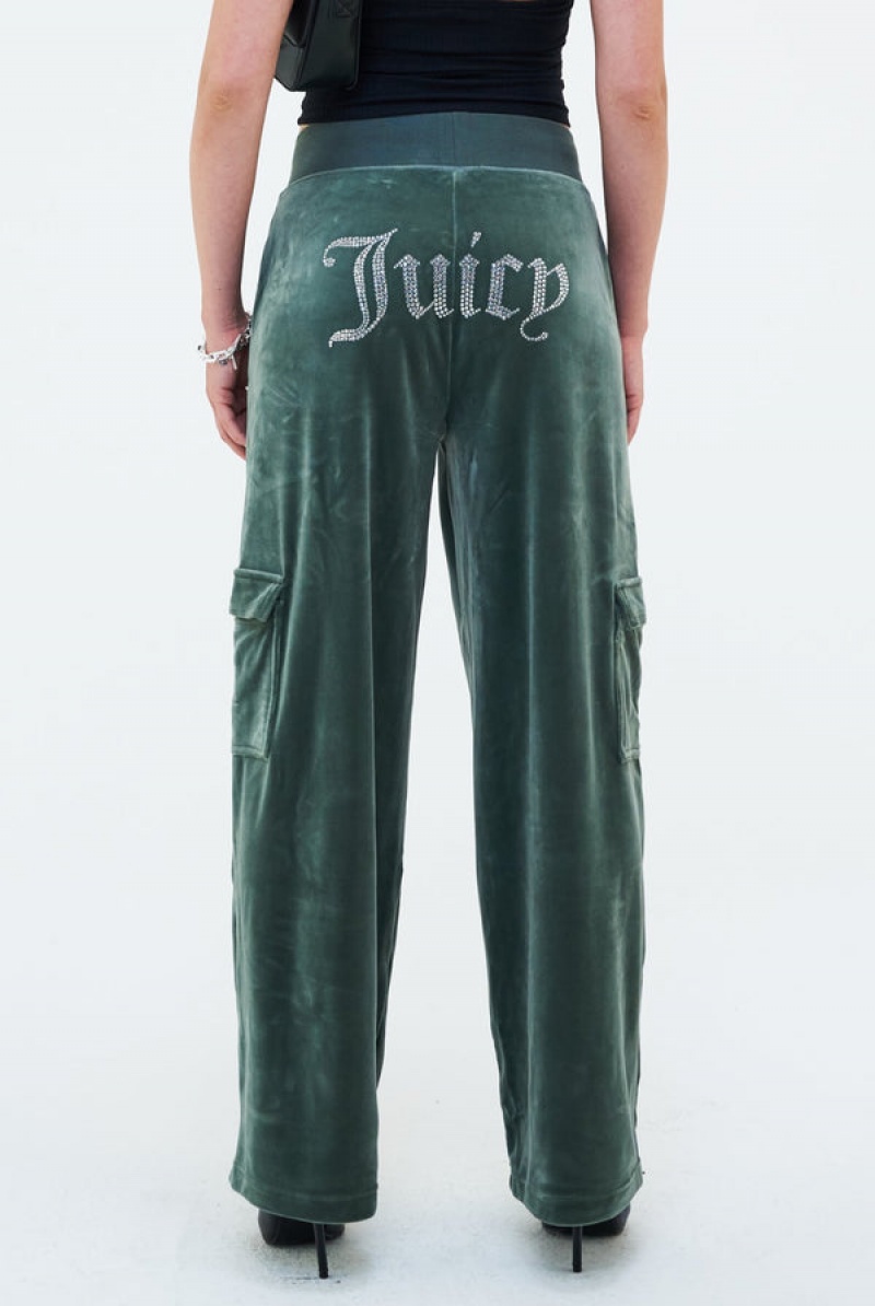 Juicy Couture Cargo Velour Diamante Trouser Zelene | JC-SN652006