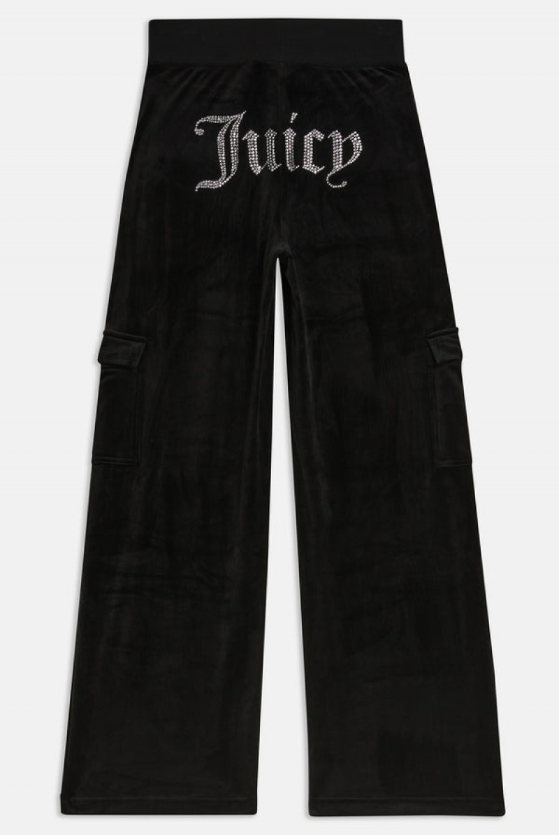 Juicy Couture Cargo Velour Diamante Trouser Crne | JC-SN652092