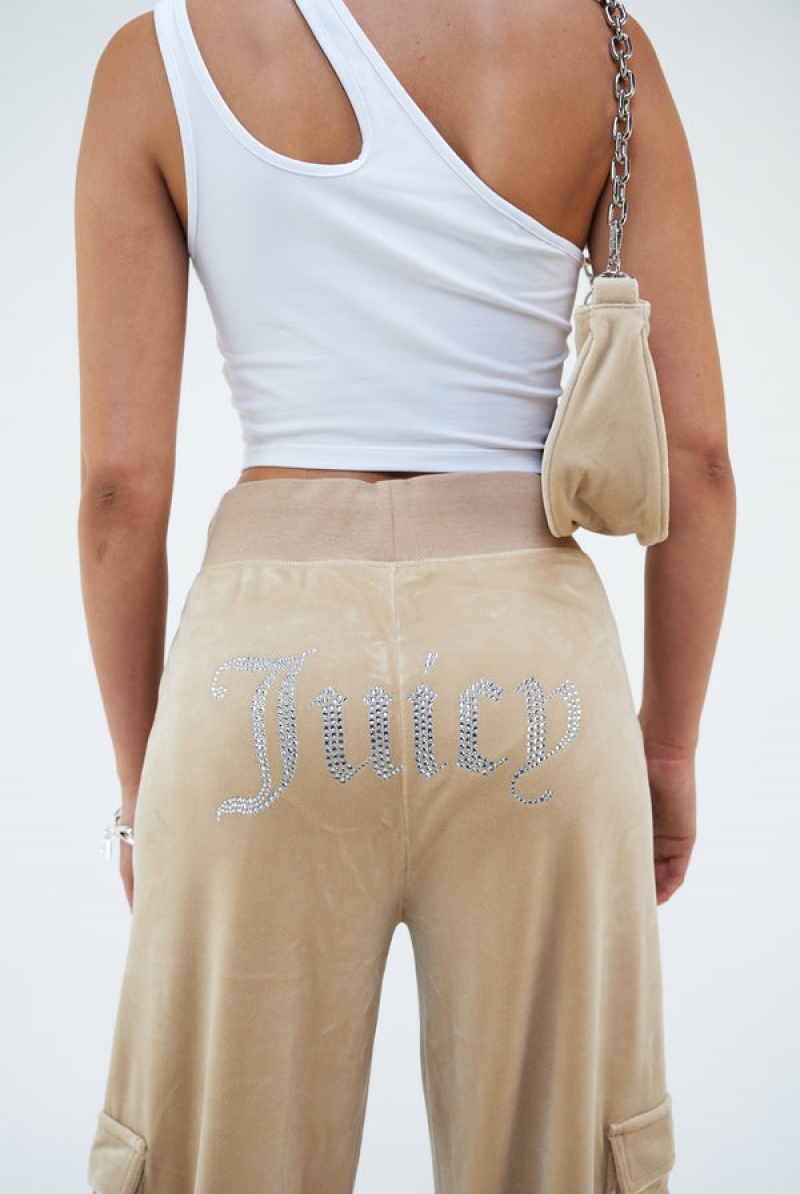 Juicy Couture Cargo Velour Diamante Trouser Bež | JC-SN652097