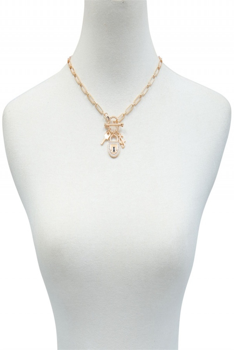 Juicy Couture Charmed Lock Necklace Zlatne | JC-SN651904