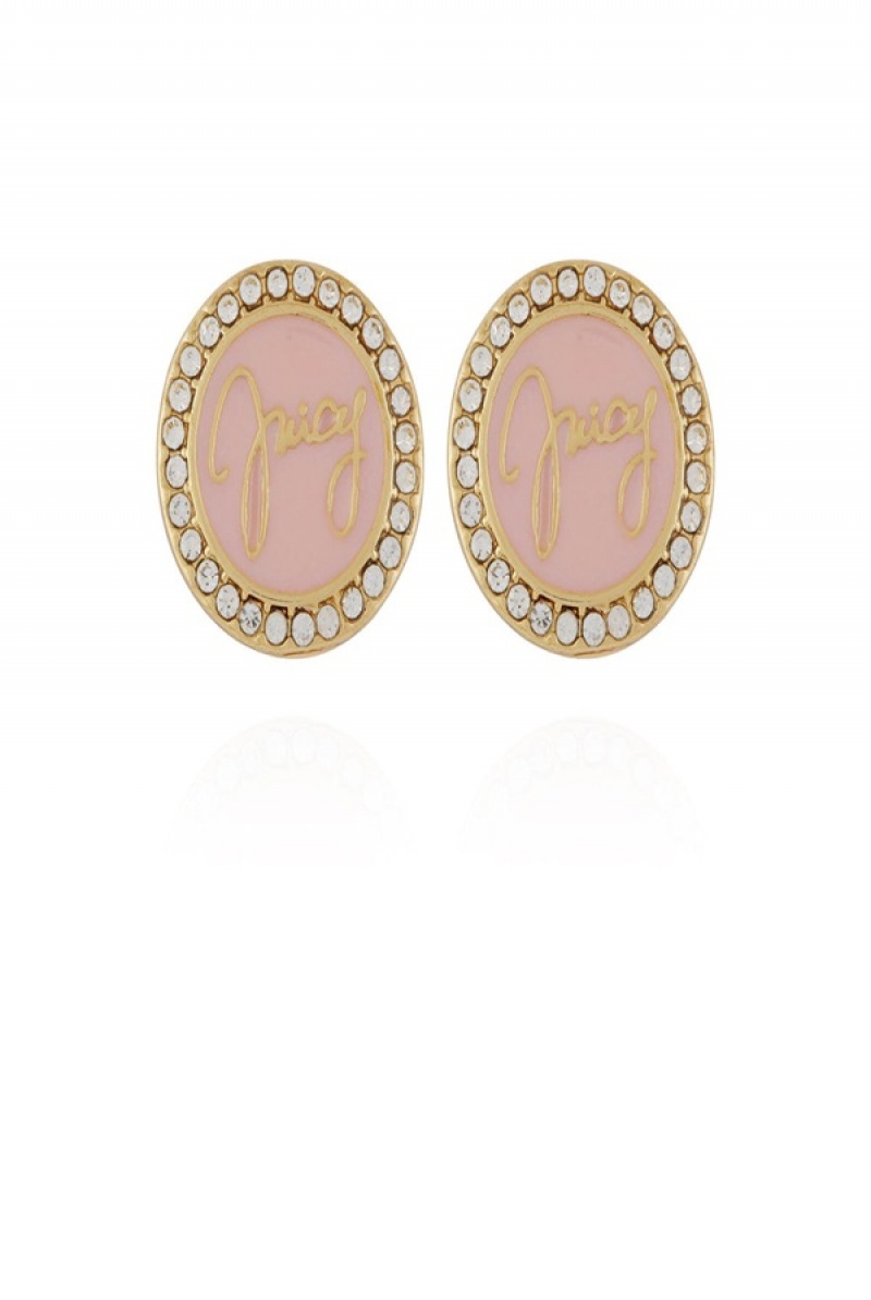 Juicy Couture Circle Rhinestone Stud Earrings Roze | JC-SN651900