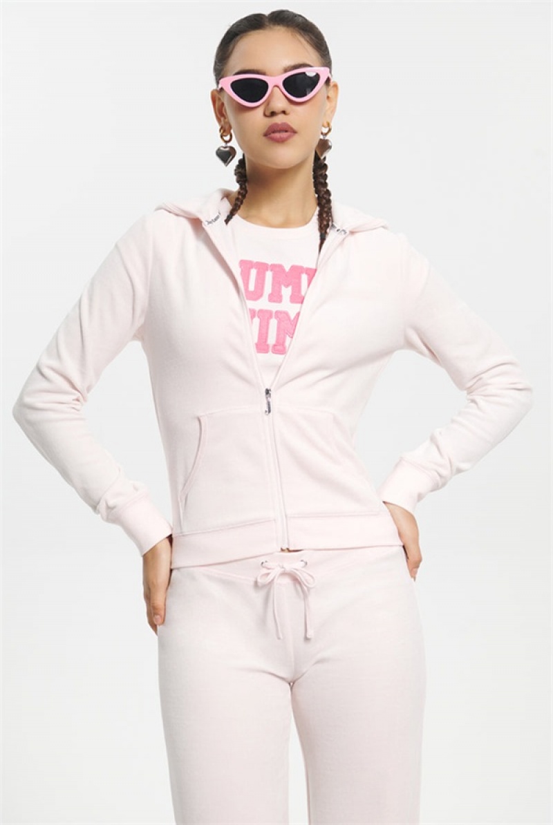 Juicy Couture Classic Cotton Velour Hoodie Svijetlo Roze | JC-SN651527