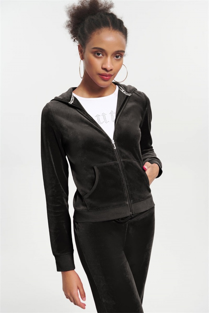 Juicy Couture Classic Cotton Velour Hoodie Crne | JC-SN651587