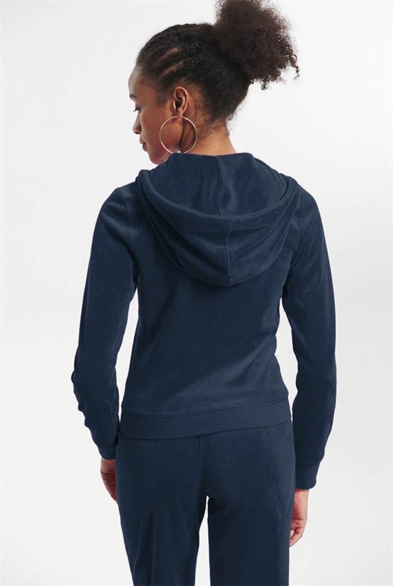 Juicy Couture Classic Cotton Velour Hoodie Plave | JC-SN651591