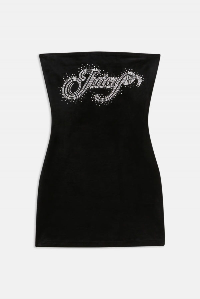 Juicy Couture Classic Velour Bandeau Scatter Diamante Mini Dress Crne | JC-SN652287