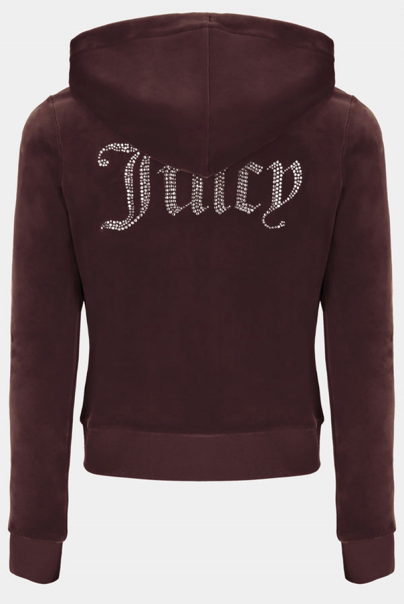 Juicy Couture Classic Velour Diamante Robertson Hoodie Smeđe | JC-SN652064