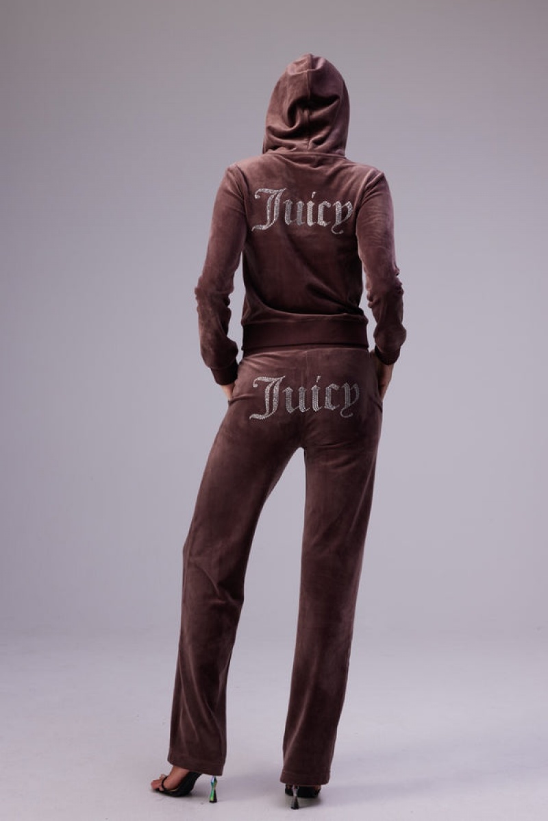 Juicy Couture Classic Velour Diamante Robertson Hoodie Smeđe | JC-SN652064