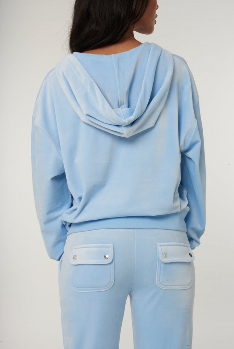 Juicy Couture Classic Velour Oversized Hoodie Plave | JC-SN651967