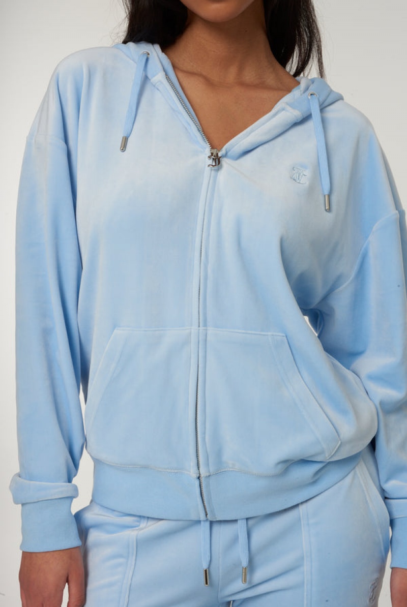 Juicy Couture Classic Velour Oversized Hoodie Plave | JC-SN651967