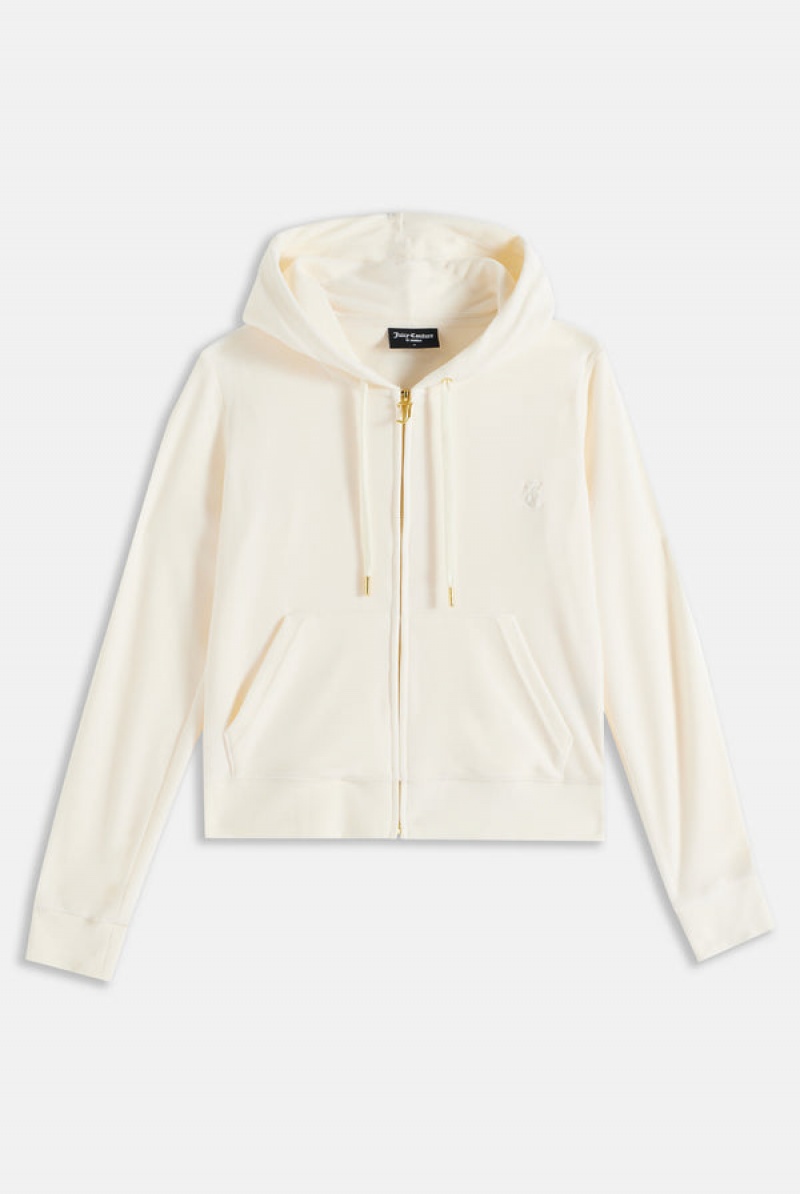 Juicy Couture Classic Velour Robertson Hoodie Krem | JC-SN651992