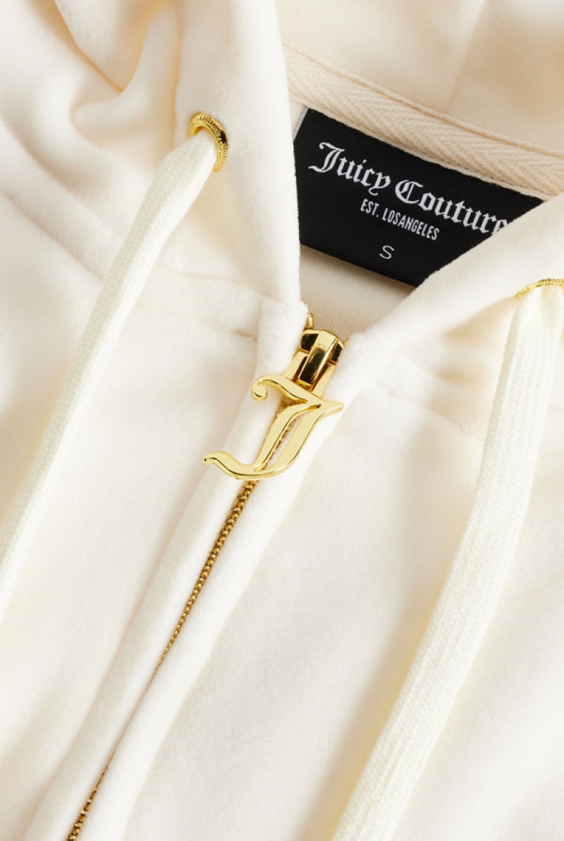 Juicy Couture Classic Velour Robertson Hoodie Krem | JC-SN651992