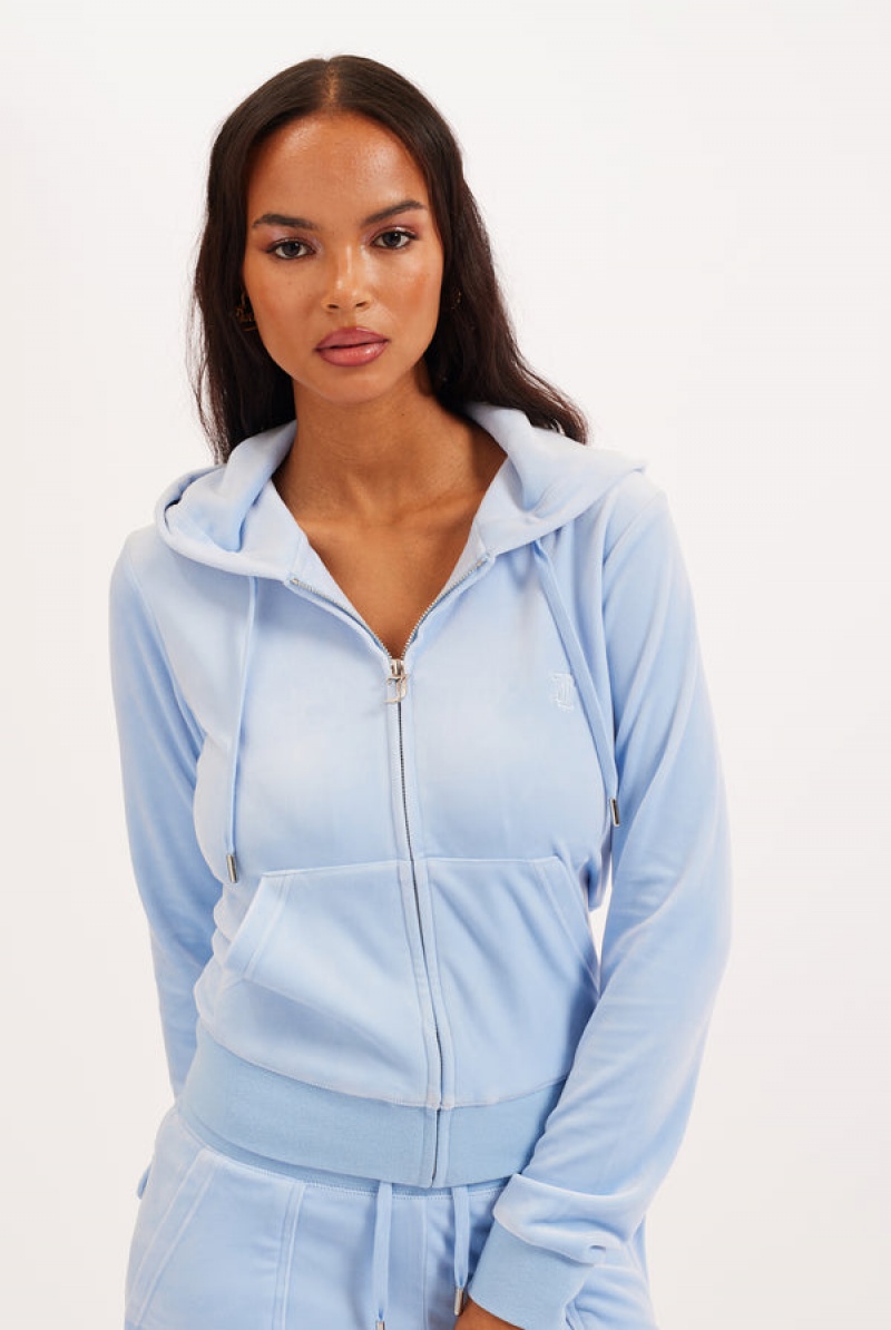 Juicy Couture Classic Velour Robertson Hoodie Plave | JC-SN652046