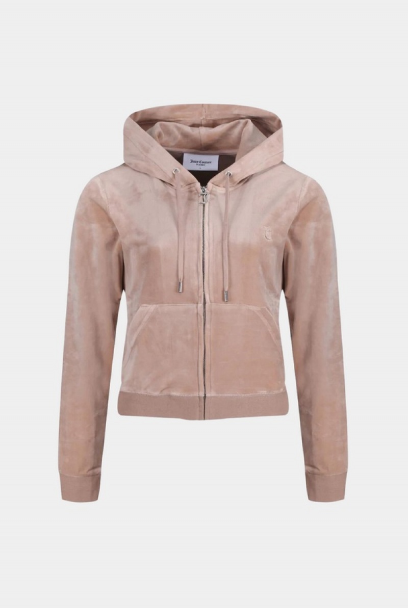 Juicy Couture Classic Velour Robertson Hoodie Sive Smeđe | JC-SN652114