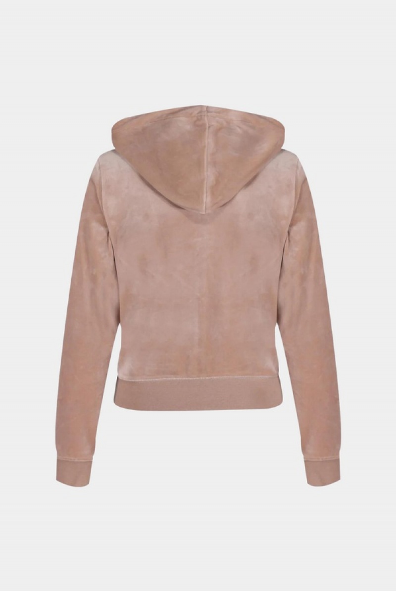 Juicy Couture Classic Velour Robertson Hoodie Sive Smeđe | JC-SN652114