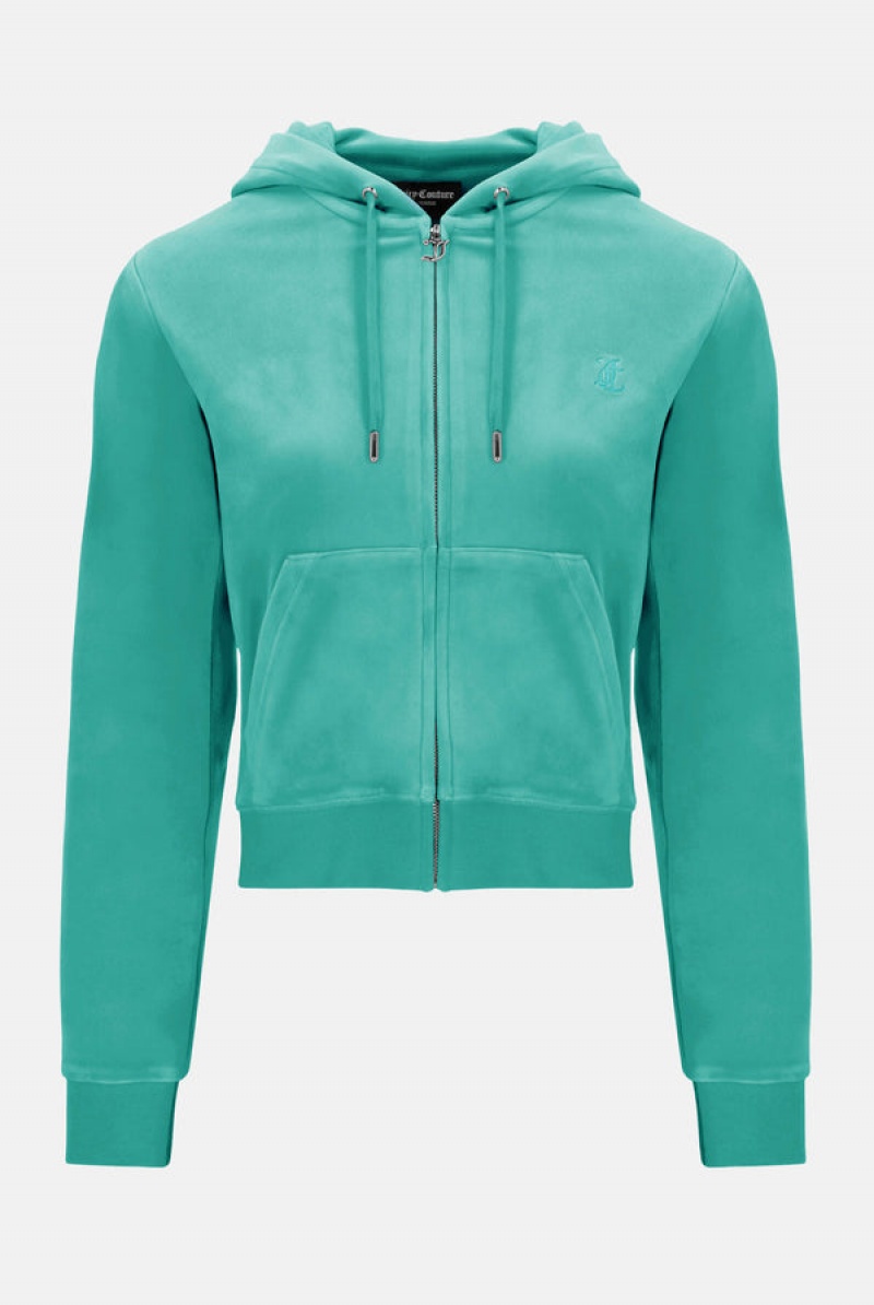 Juicy Couture Classic Velour Robertson Hoodie Plave Zelene | JC-SN652123