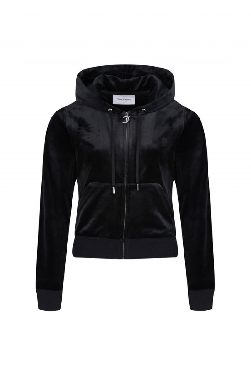 Juicy Couture Classic Velour Robertson Hoodie Crne | JC-SN652134